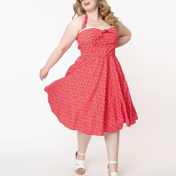 fitted lace wedding dress Red Spaghetti Straps 1950S Retro Swing Dress – Jolly Vintage main image 1